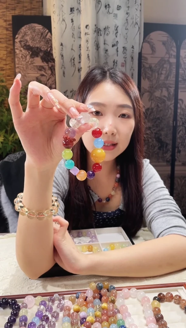 未镶嵌手链水晶黄纹玛瑙多宝手串