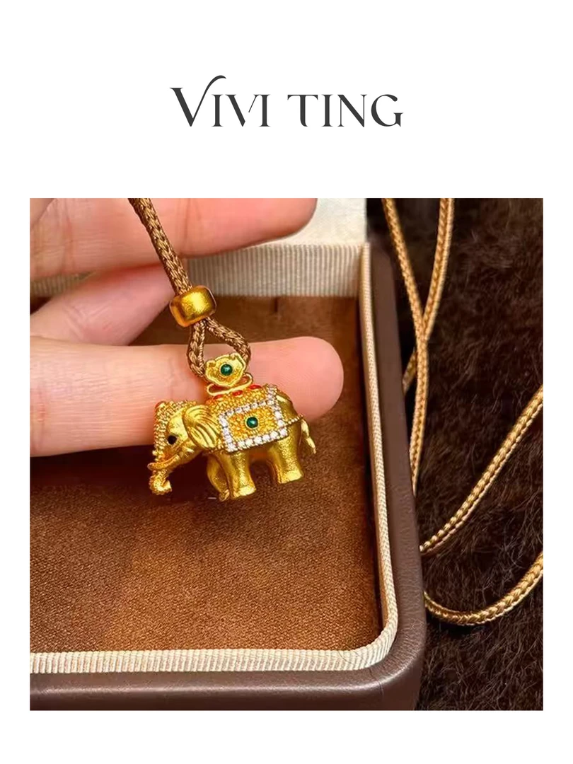 非金属铅玻璃吊坠 【VIVI·TING】婷姐推荐金色大象吊坠编绳项链