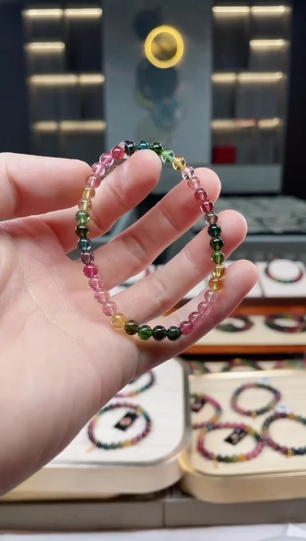 未镶嵌冰透净体老矿碧玺彩虹单圈手串5mm+碧玺多样性发一条xion