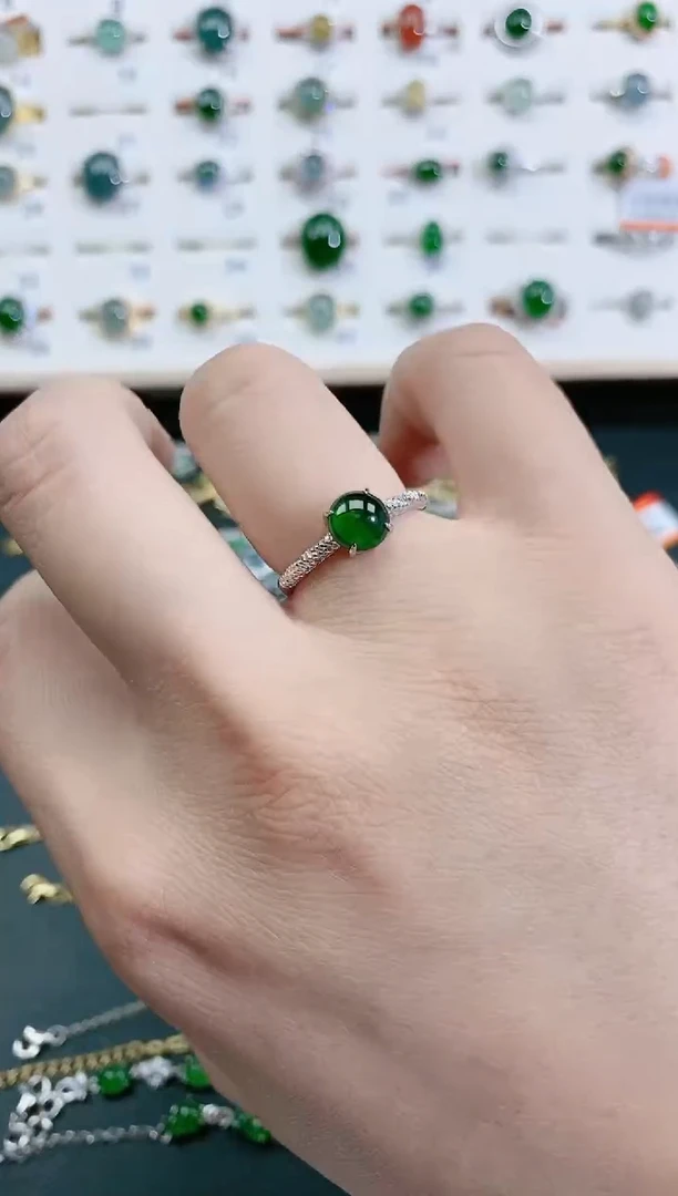 翡翠戒指银S925镶嵌天然翡翠