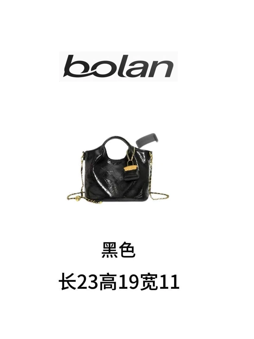 BOLAN原创设计-通勤单肩斜挎包黑色 Y家菜篮子