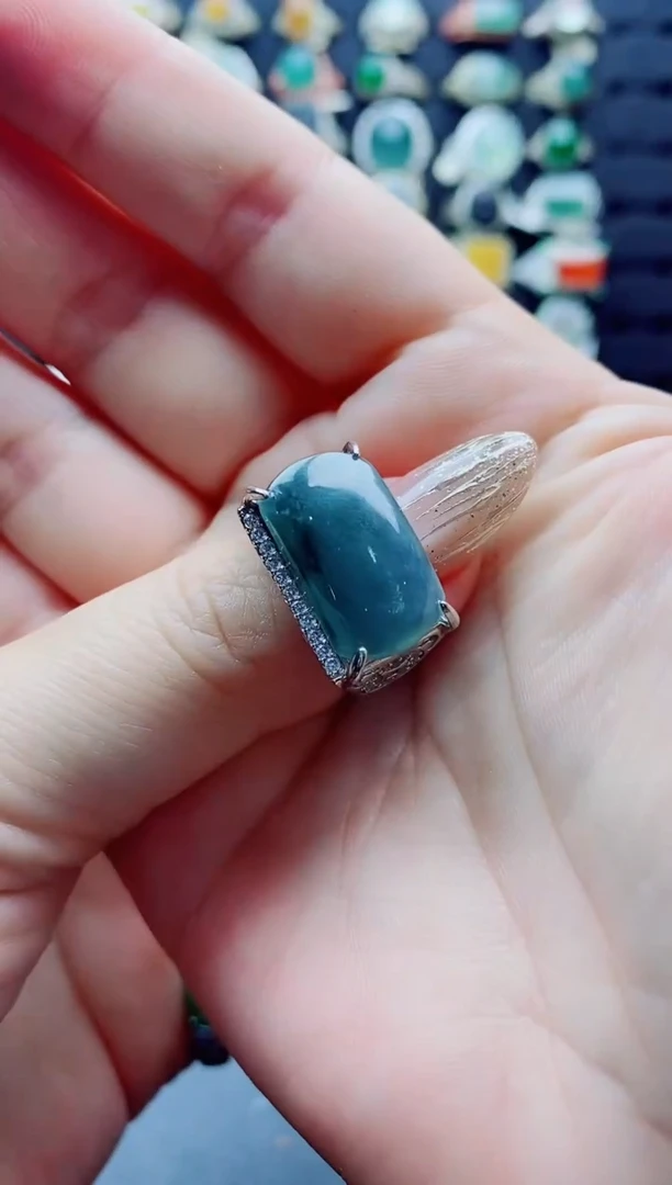 银S925镶嵌戒指翡翠虎*天然翡翠A货男戒