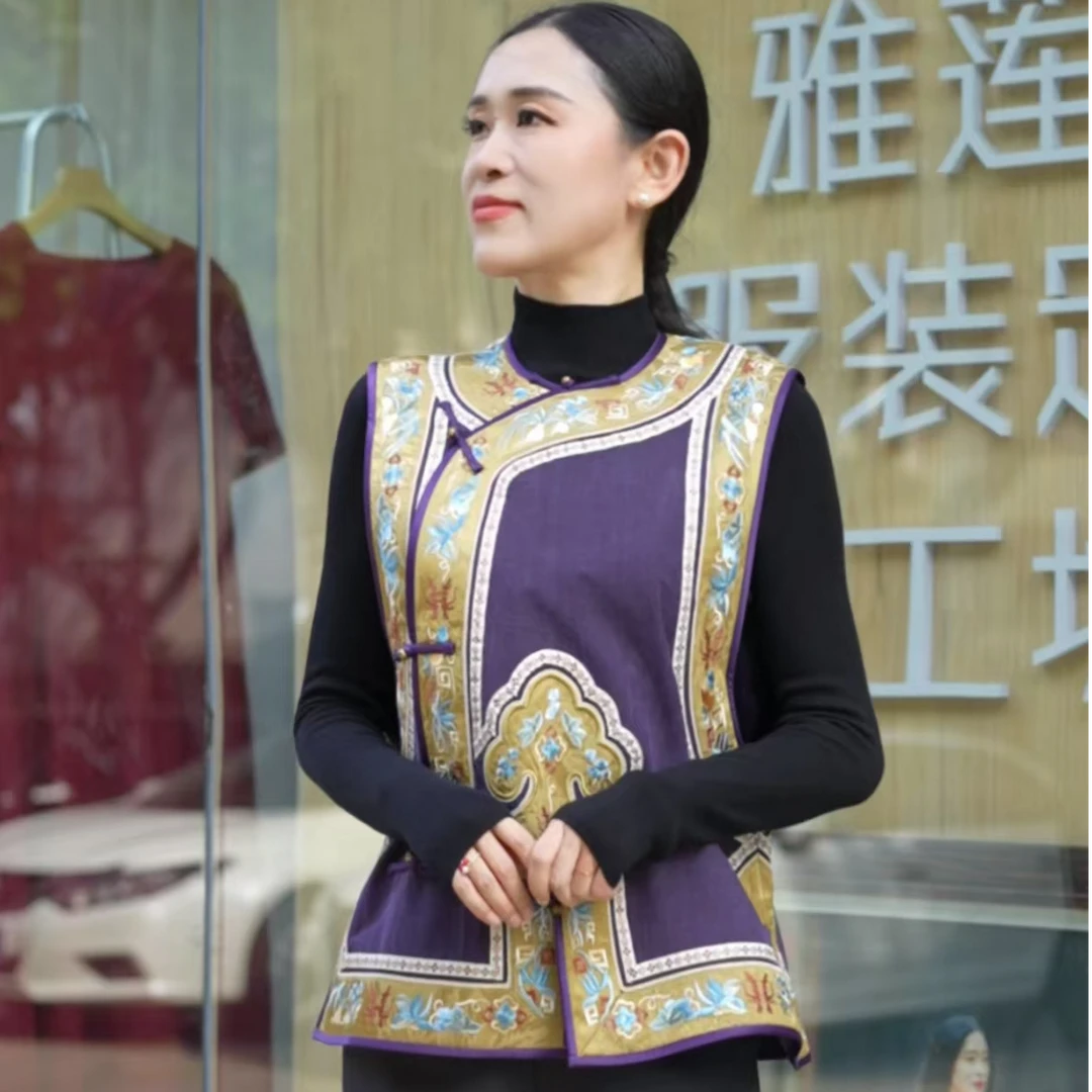 雅莲玺秋季新款新中式刺绣马季马甲马夹