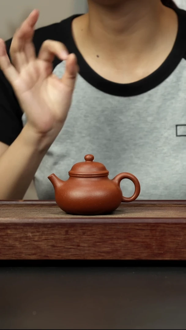 紫砂茶壶粗砂红降坡 容天