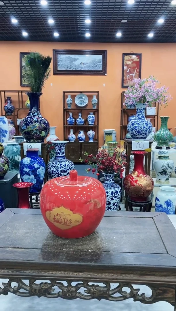 摆件红色苹果罐15*15+旋转底座