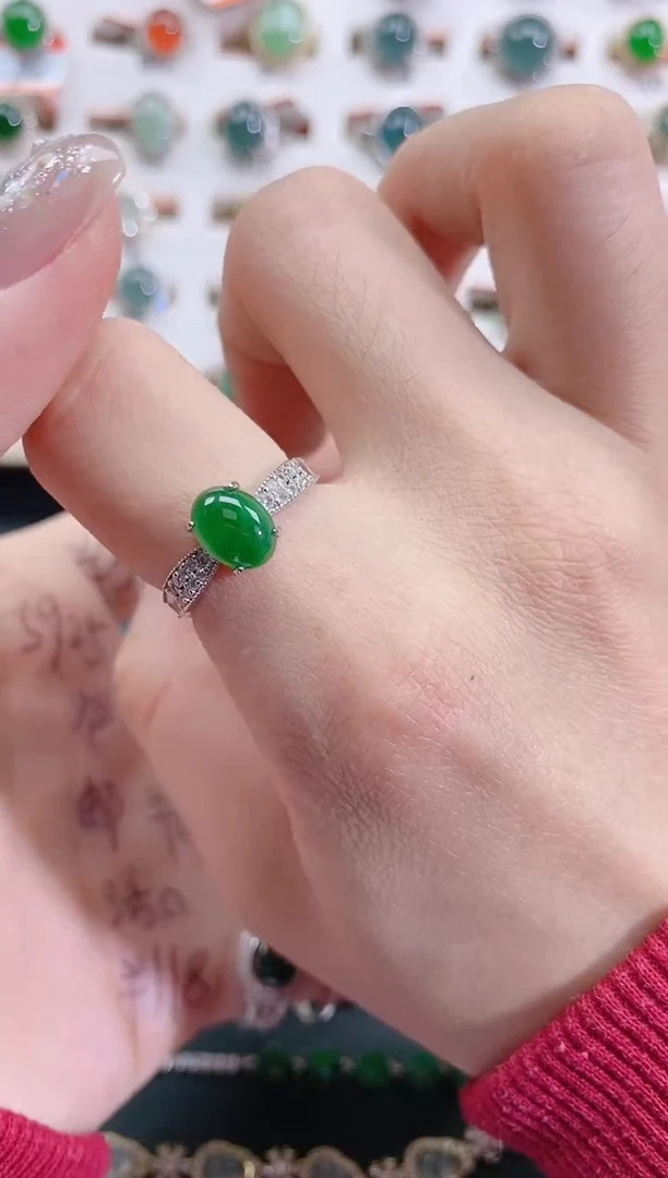 银S925镶嵌戒指翡翠天然翡翠