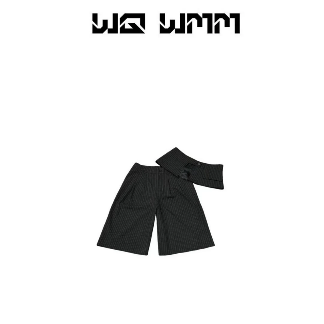 【WQWMM】时髦精气质腔调感腰封两件设计洋气竖条八分西裤25A4073