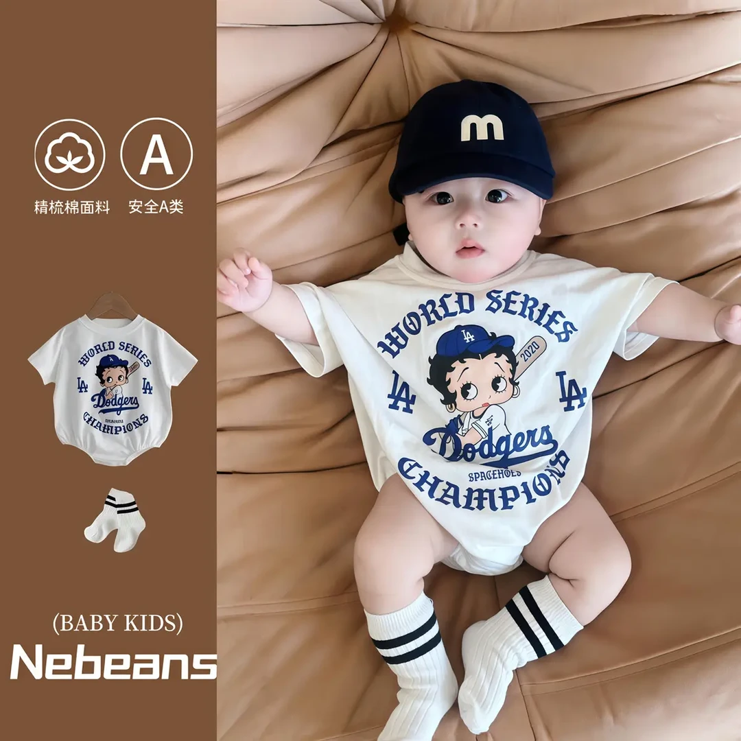 3-6-9-12个月运动风女宝宝棒球服棉夏天衣服柔软三角包屁衣套装