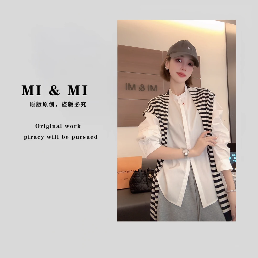 【米米私服】圆领设计常规长袖衬衣简约衬衫 2502-245