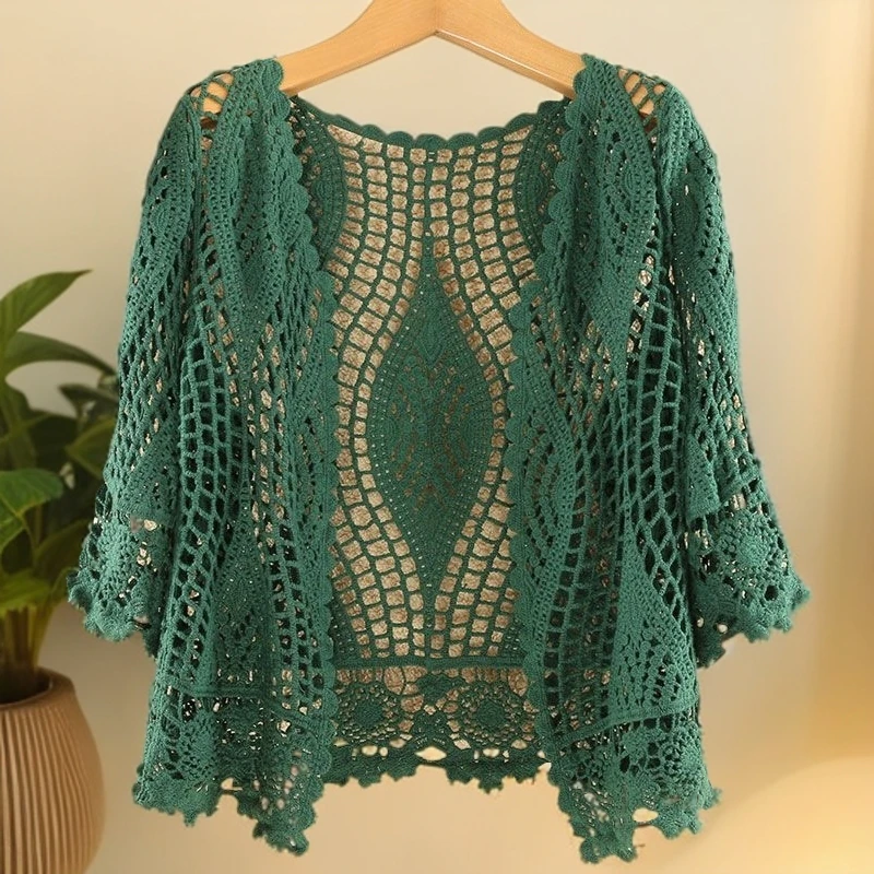 针织开衫女2025夏季外搭罩衫新款防晒衫薄款短袖百搭短款上衣外套