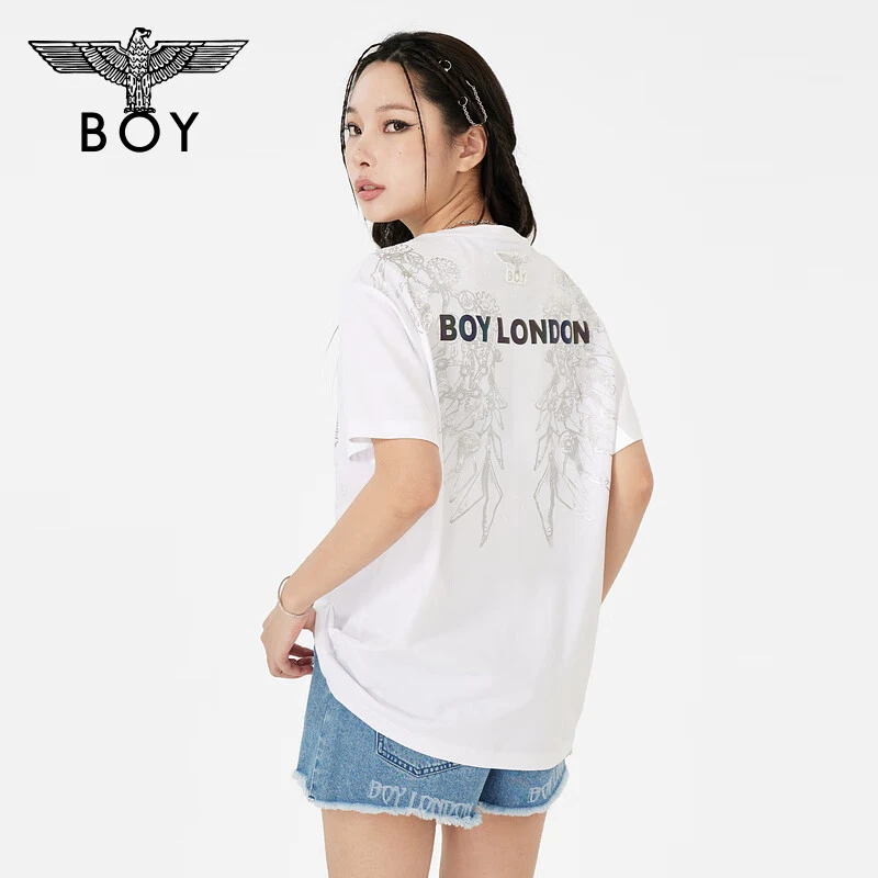 【机械王国】BOYLONDON潮牌短袖夏男女烫银齿轮老鹰白色T恤  N01033