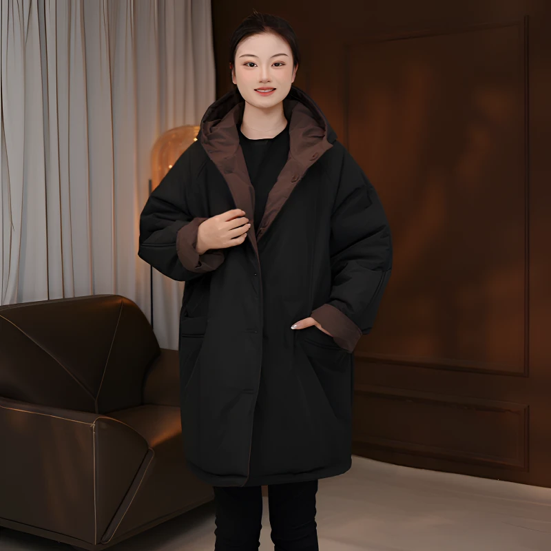 冬季新款双面穿韩版洋气减龄休闲连帽欧韩棉服外套女加厚保暖显瘦