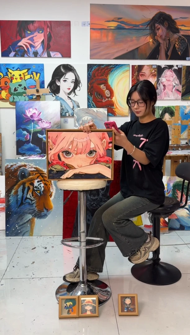丙烯画V****h金蟾少女丙烯画y