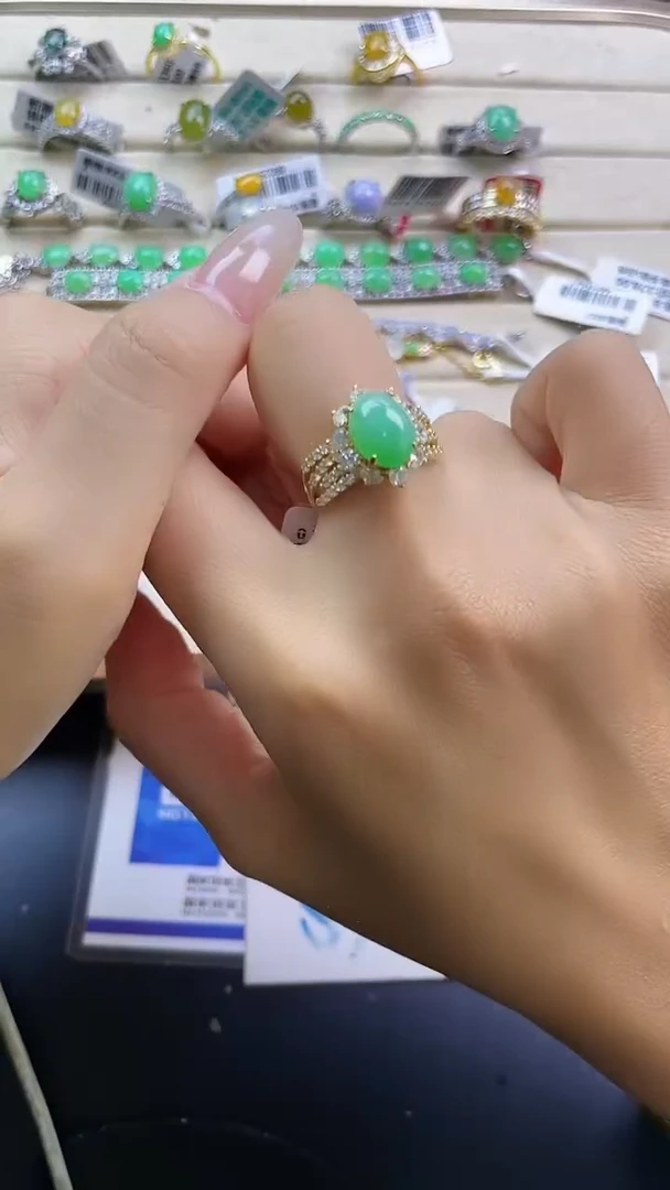 银S925镶嵌戒指翡翠翡翠 蛋面 银S925镶嵌