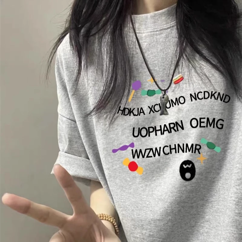 夏季灰色纯棉短袖t恤女2025新款爆款正肩设计感美式宽松半袖上衣