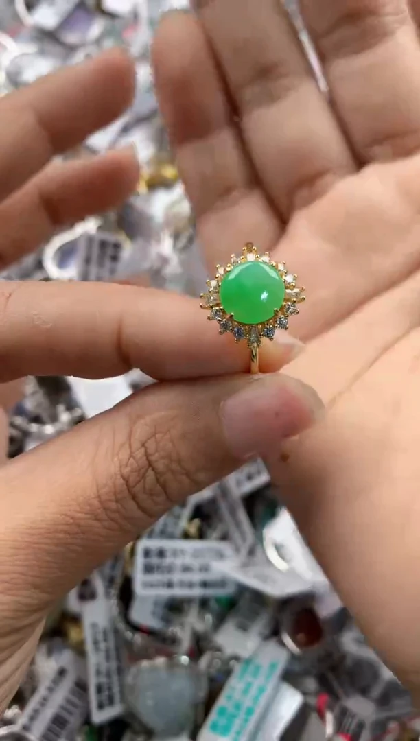 银S925镶嵌戒指翡翠222     10