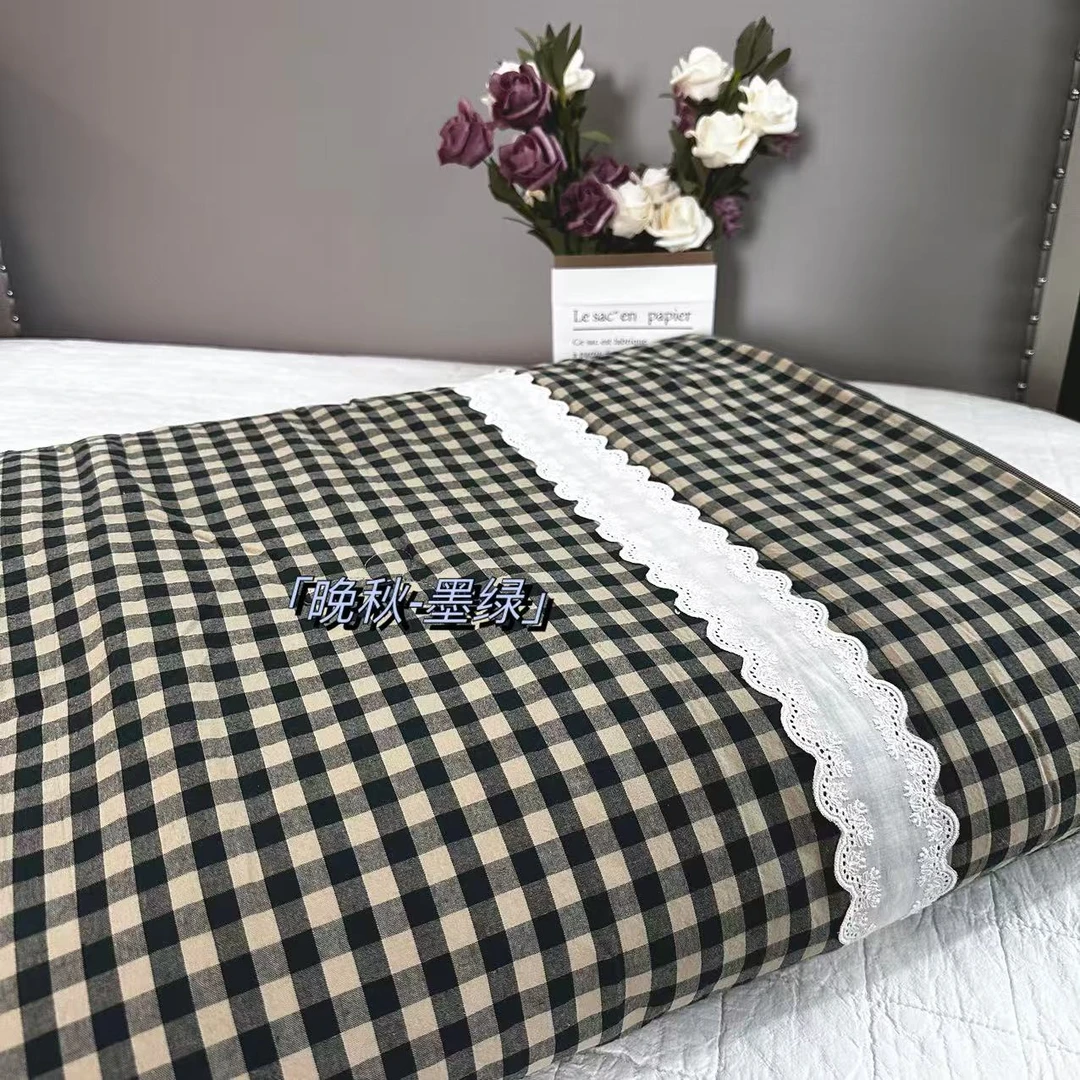 【双人】日系纯棉色织绣多用被