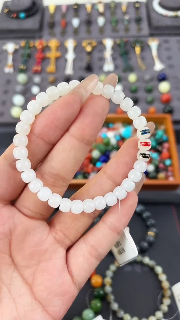 未镶嵌和田玉挂件7mm于田极限弧手串 藏物系列