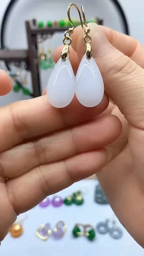 和田玉14K金镶嵌耳饰22