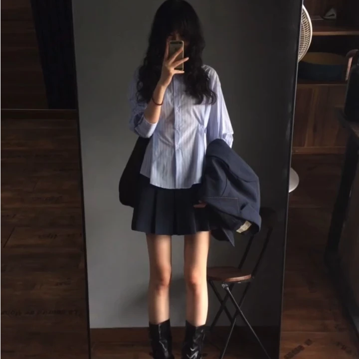 秋季穿搭一整套学院风套装气质西装外套衬衫女百褶短裙小个子套装