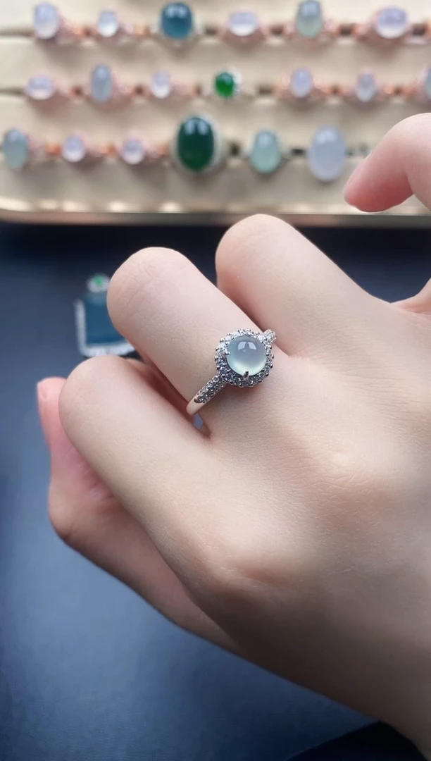 翡翠戒指银S925镶嵌天然a货翡翠