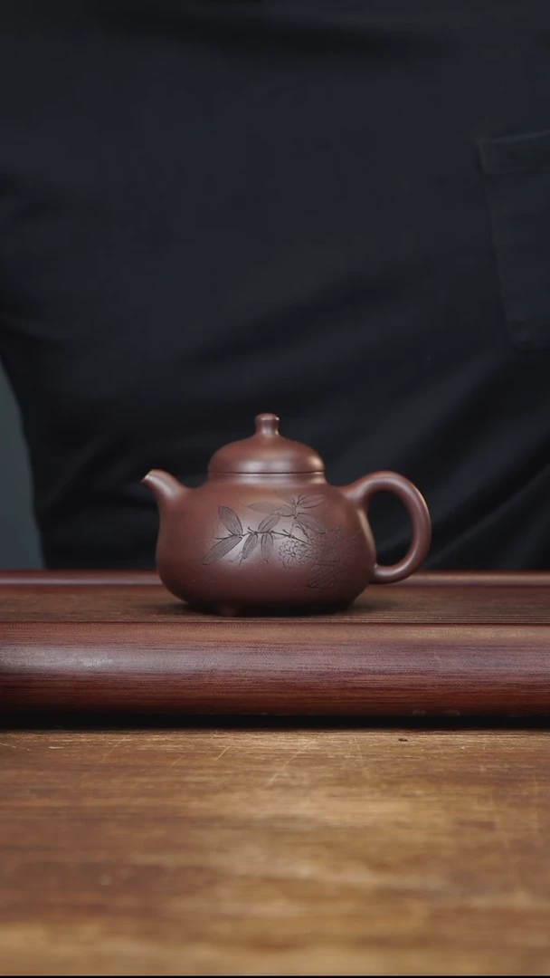 茶壶紫砂220ml 刻绘乳鼎 家藏紫泥