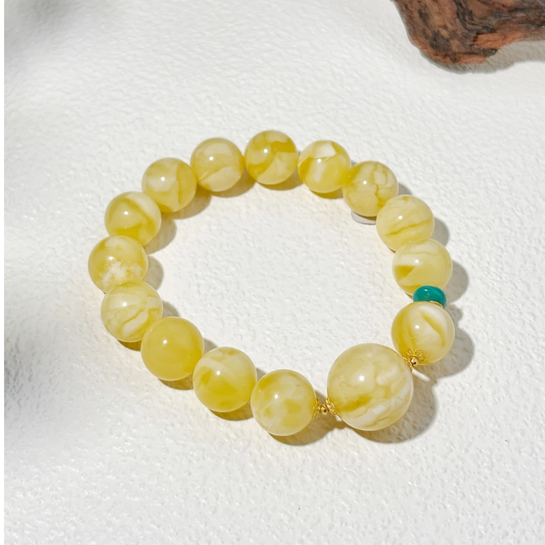 18k金虎皮瓷白妖花蜜蜡12mm±大单圈.多样发其一