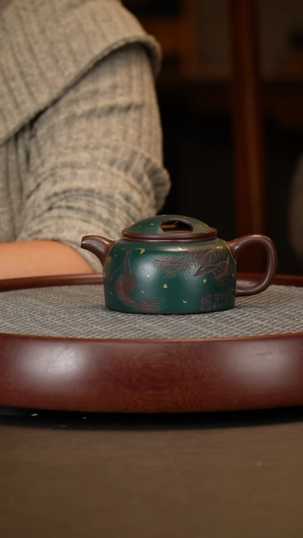 【闪购商品】紫砂茶壶蒋家绿泥牛盖莲子+赏盘四罐茶叶