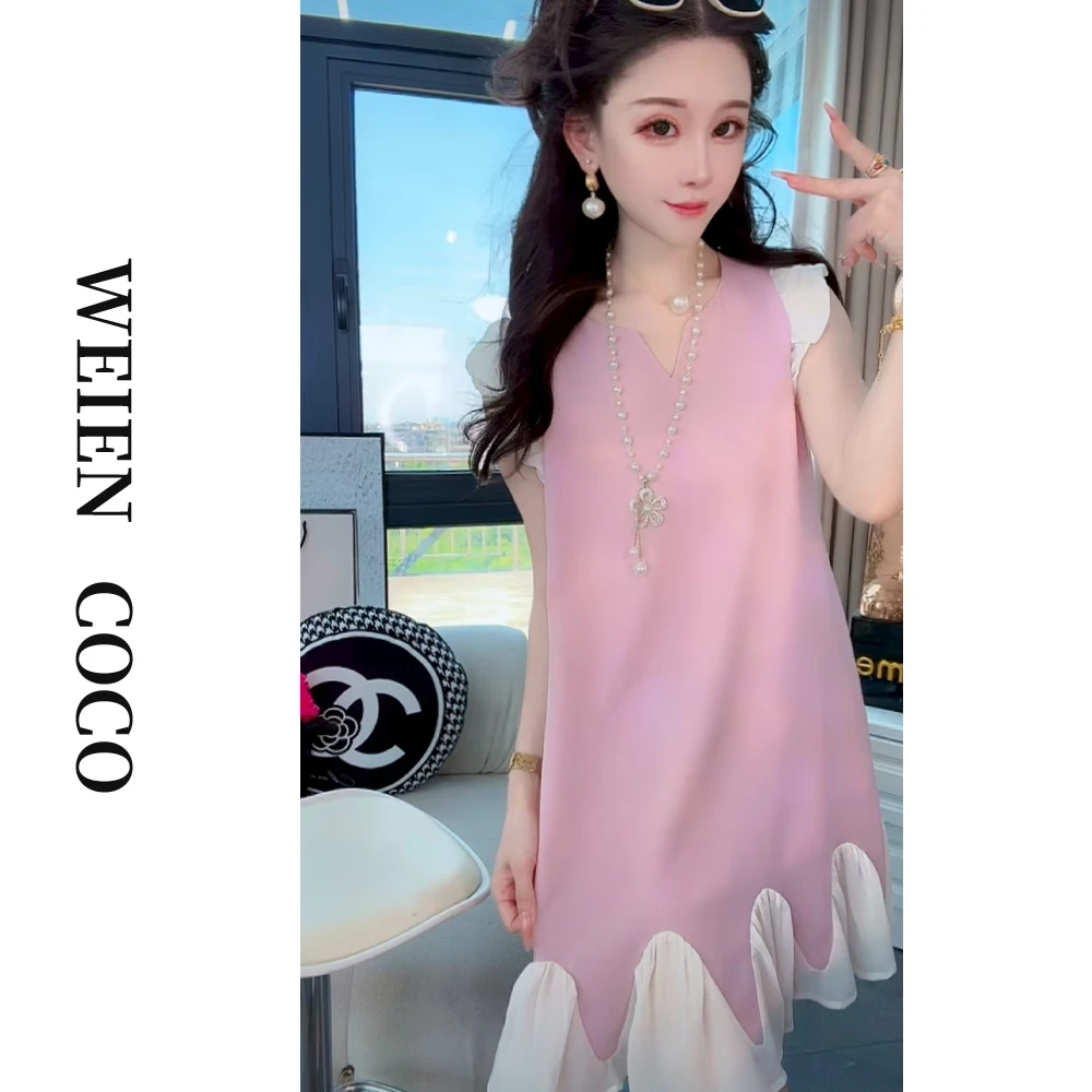 【薇恩COCO】轻奢V领气质显瘦连衣裙长款日常休闲夏季新款女裙K4940