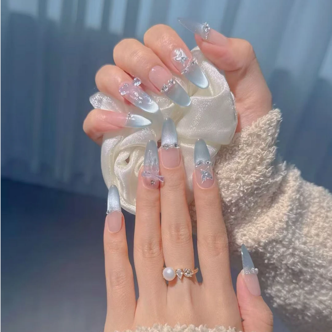 【夏日蓝海】新款穿戴甲夏日蓝海冰透猫眼穿戴甲片2025新款高级感