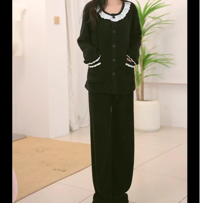 【半边绒】2025 睡衣女秋冬半边绒长袖新款保暖可外穿套装家居服-C