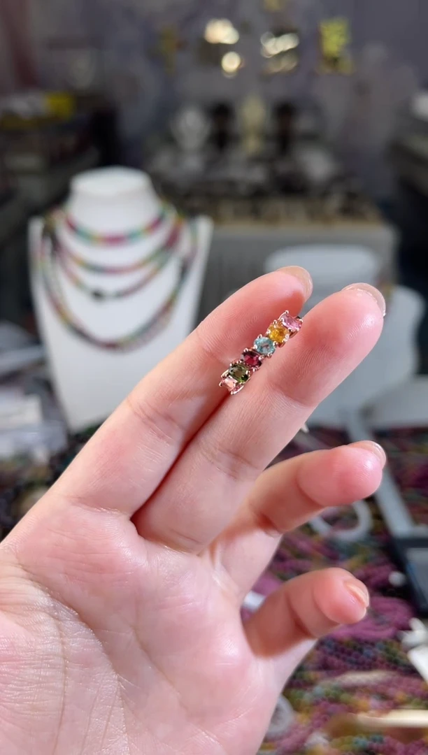 /银S925镶嵌碧玺碧玺戒指多样性发货