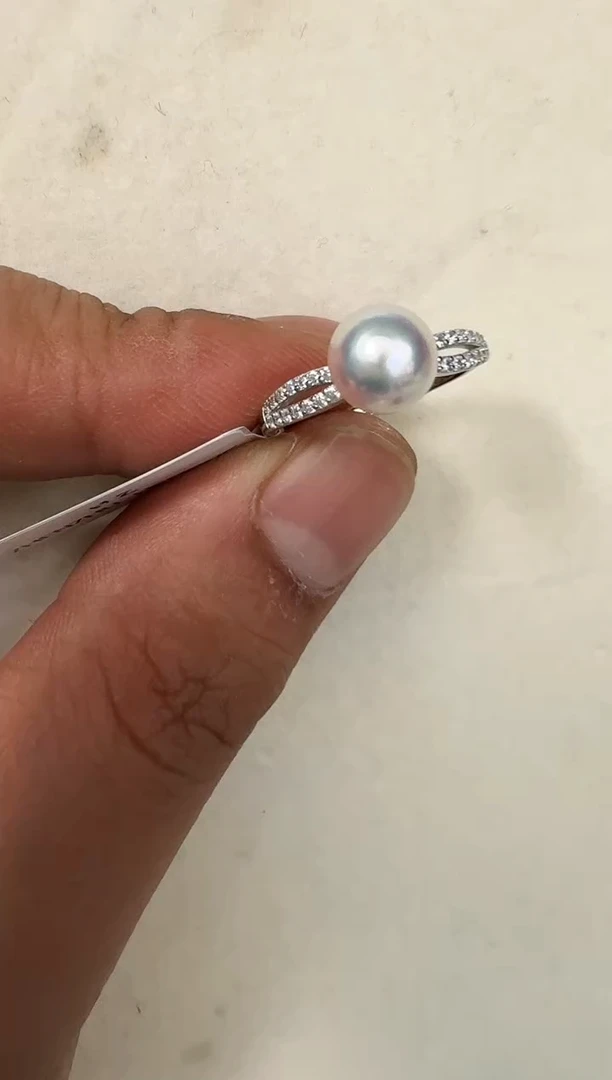 银S925镶嵌戒指海水珍珠戒指