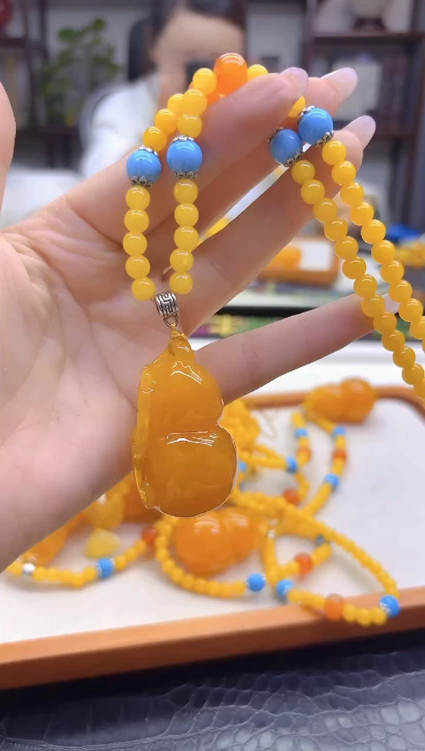 蜜蜡毛衣链未镶嵌DIY款M836
