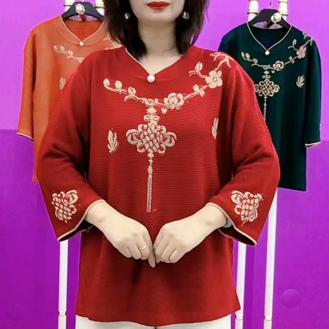 秋款复古风花色女装针织衫2025新款大码休闲百搭中老年妈妈保暖衣