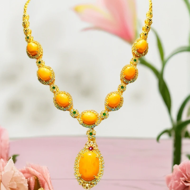 【梦梦专属】【证书+精美礼盒】豪华气质女合金镶嵌蜜蜡套链DX244195