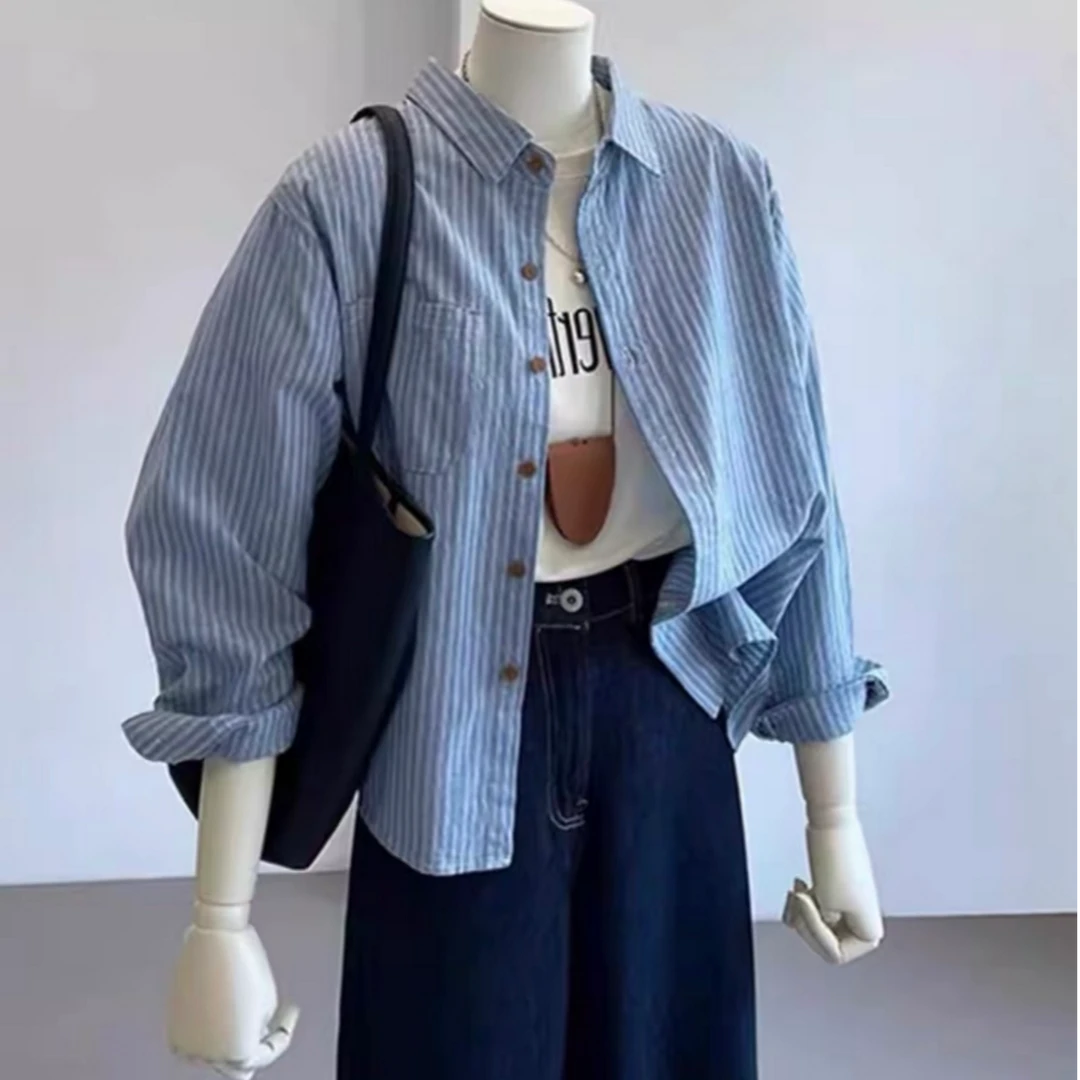 衬衣女2025秋季新款高级感轻奢洋气复古港风穿搭宽松条纹衬衫