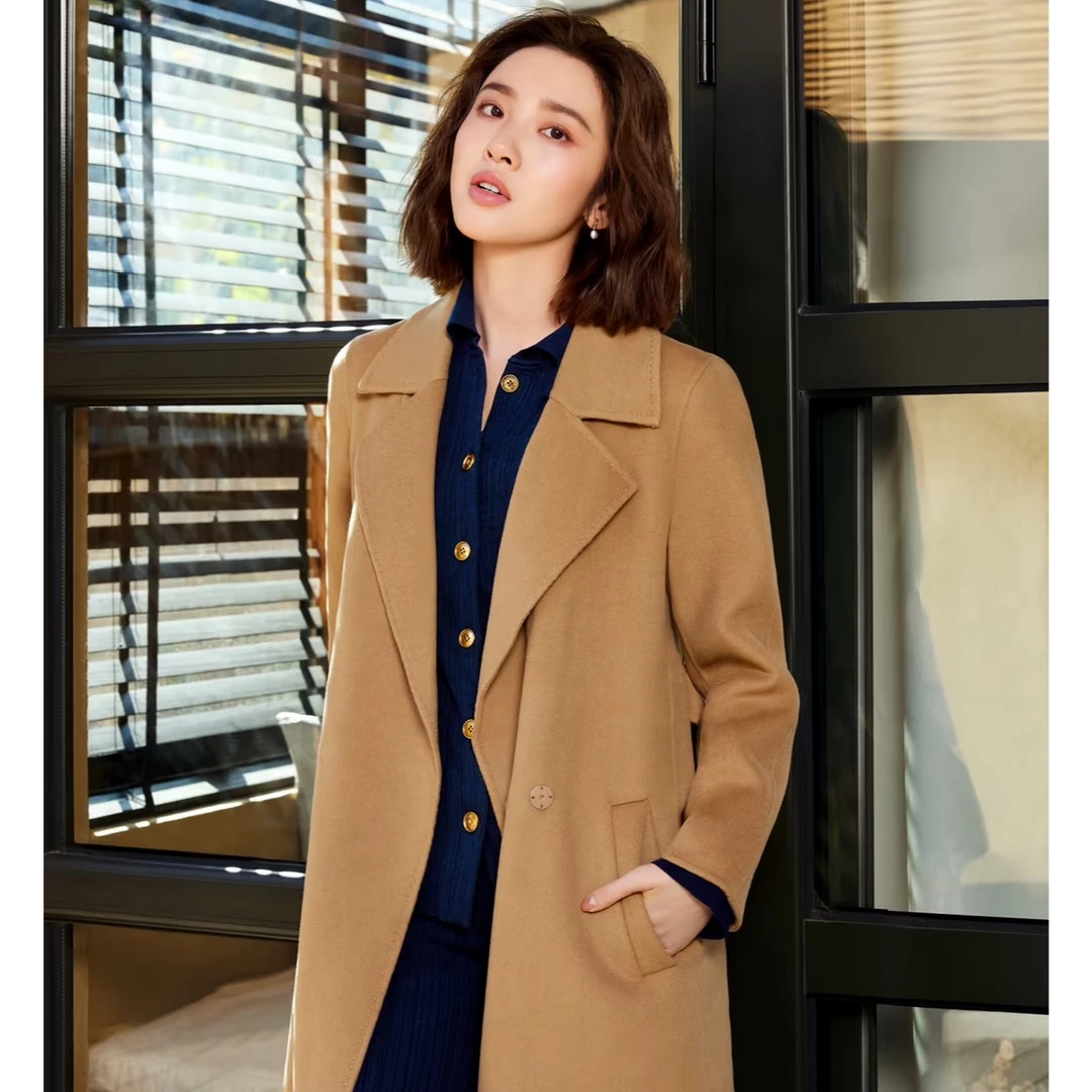 歌力思秋冬新款气质大女主粉色温柔毛呢大衣外套女EWB346D02100