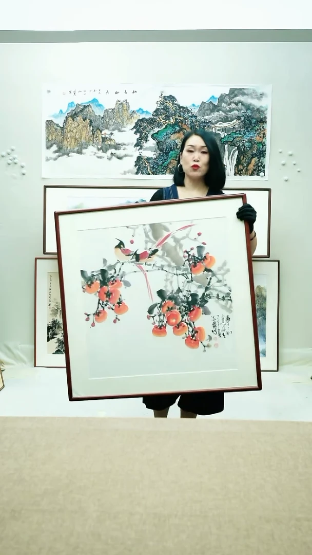 国画88*88李法良老师花鸟带框