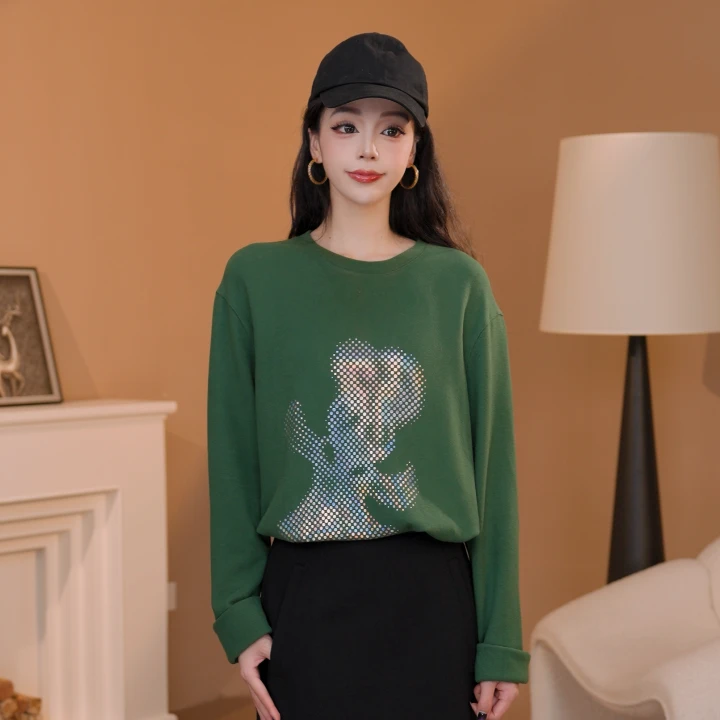 AMASS/阿玛施新款女装百搭宽松长袖圆领休闲运动套头卫衣5300890