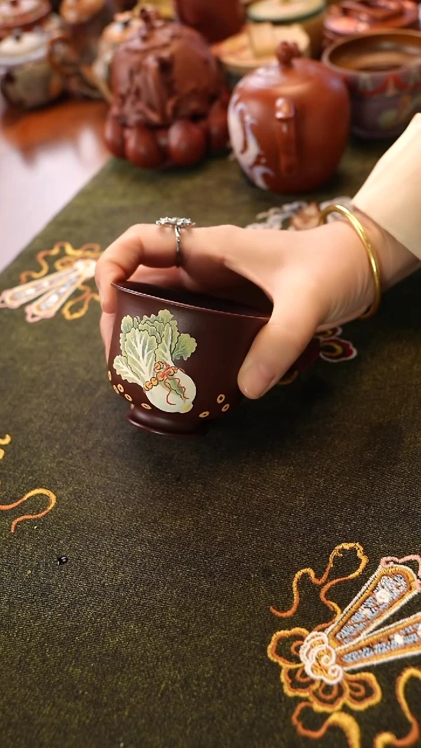 茶壶紫砂紫泥白菜杯