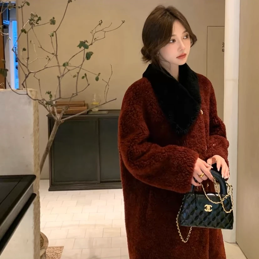 SzBlaZe 人造皮草 拼接撞色新年氛围感冬季长款袖子可拆卸大衣女