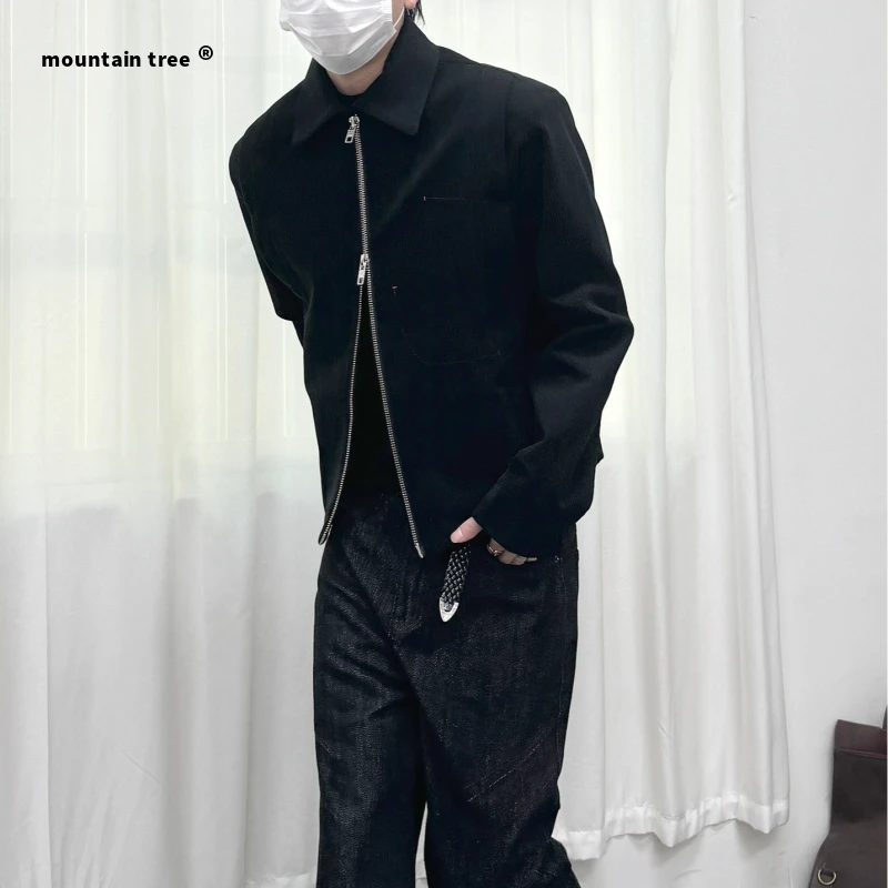 mountain tree灯芯绒双拉链夹克外套男士秋季老钱风翻领Cleanfit
