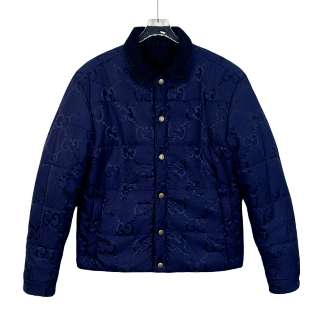 99新 GUCCI/古驰 X13638 深蓝色双面穿棉质翻领长袖夹克外套 48 M