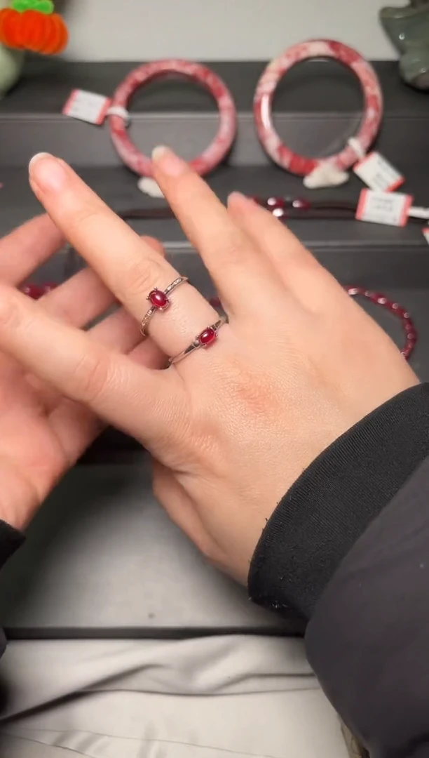 天然辰砂朱砂镶嵌S925银单晶体高品戒指010101