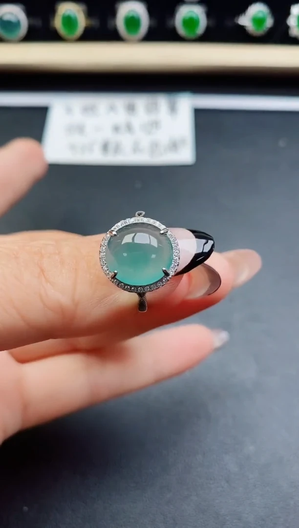 翡翠戒指银S925镶嵌50800