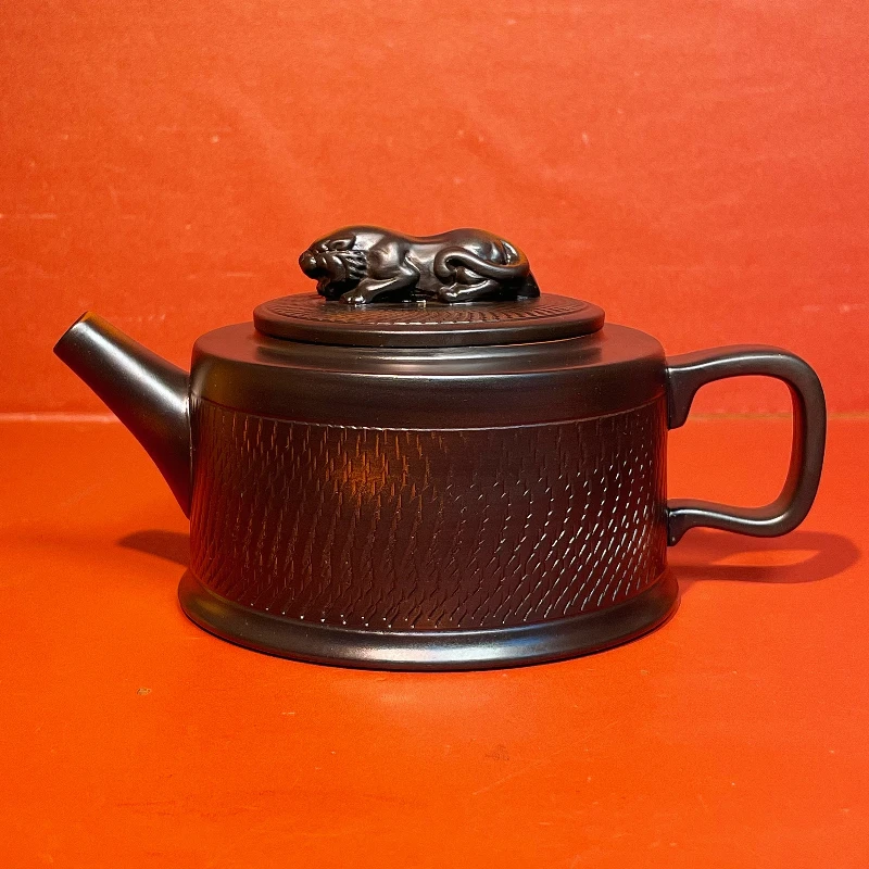 紫陶条纹卧虎藏龙凤鸣壶大容量家用中式泡茶壶复古大号紫砂壶C129