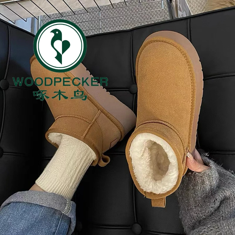 啄木鸟厚底雪地靴女2025新款冬女款加厚内增高女防水加绒保暖棉鞋