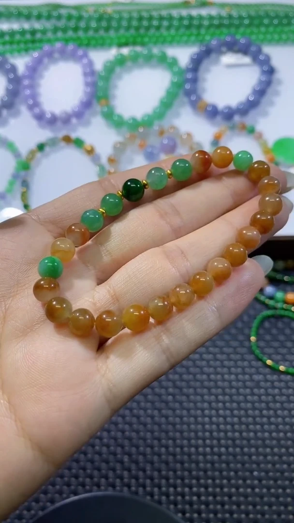 散珠翡翠卡7左右红黄翡手串