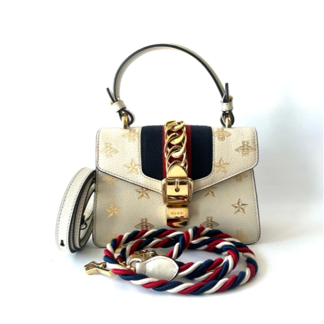 95新 GUCCI/古驰 安洁利严选烫金小蜜蜂塞尔维亚手提包 WHZ506156